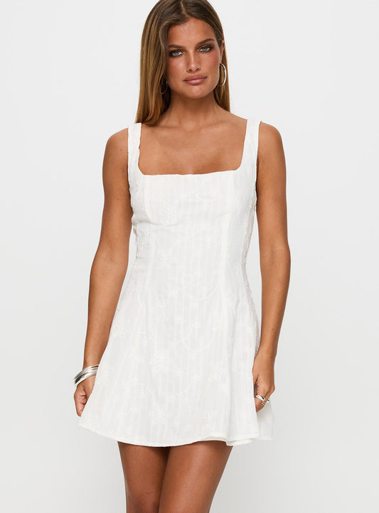 You Can Embroidered Mini Dress White