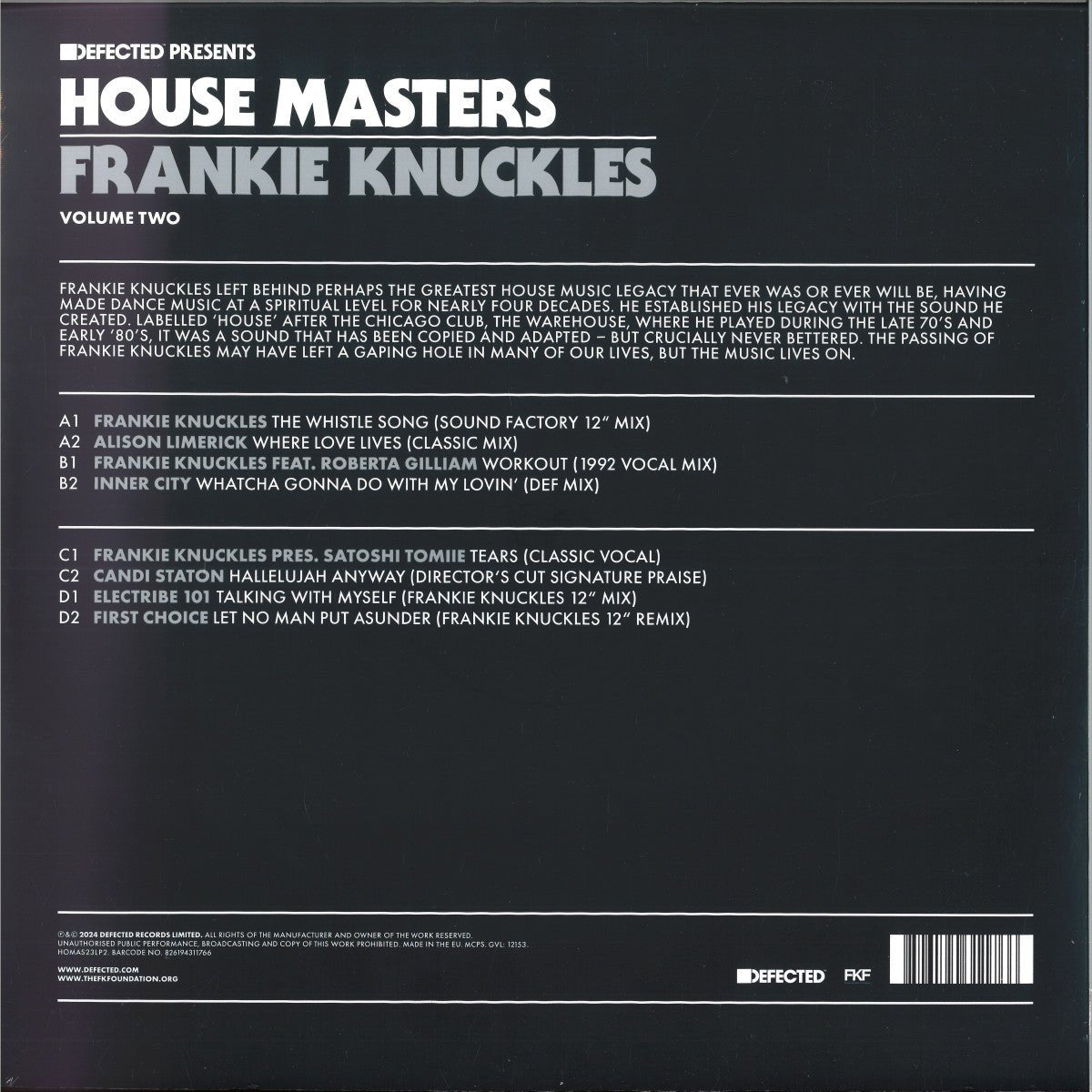 Various Artists - Defected Presents House Masters: Frankie Knuckles Volume Two - {vinyl LP}